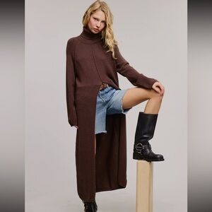 Brown Split Turtleneck Sweater
